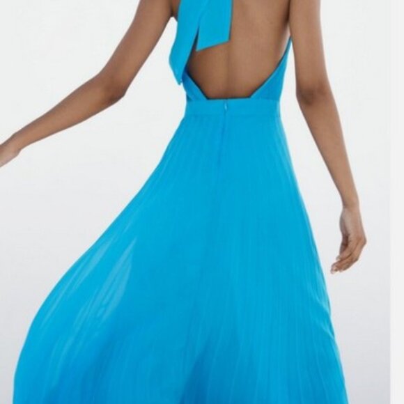 Zara Blue Pleated Slip Dress Size S - Picture 5 of 6